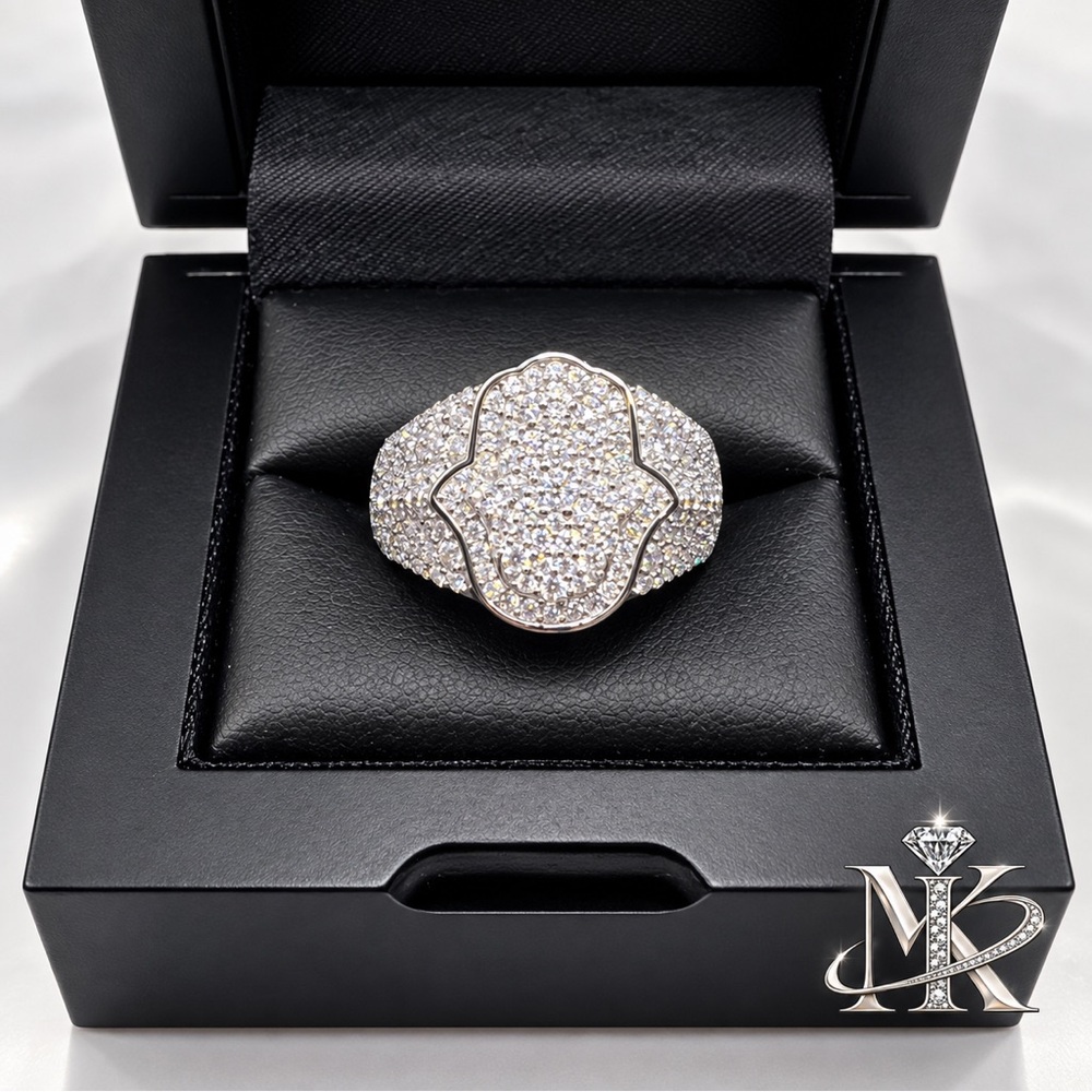 925 Sterling Silver 4.00CTW MOISSANITE Pavé Hamsa Men’s Ring Size 10